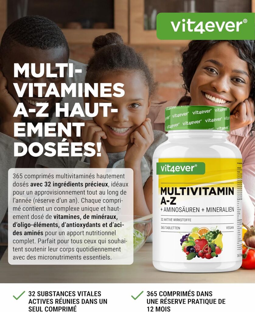 Complément alimentaire riche en vitamines, minéraux et oligo-éléments pour accompagner votre routine bien-être.