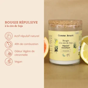 Bougie répulsive anti-moustique à la cire de soja