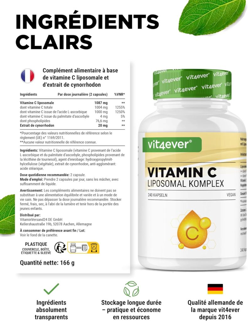 Découvrez une Vitamine C Liposomale vegan formulée avec des ingrédients sélectionnés pour une qualité optimale.